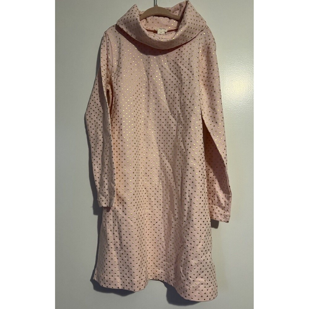 NWT Crewcuts Pink/Gold Polka Dot Turtleneck Knit Dress Girl's Size 7